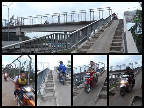 jembatan penyeberangan orang (JPO) menjadi jembatan penyeberangan sepeda motor (JPOM) di jalan tol jorr, jatiwarna, bekasi