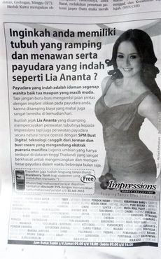 iklan impressions di kompas, soal payudara ananta