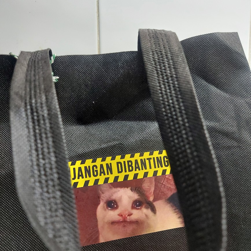 Tote bag makanan dengan peringatan bergambar kucing 