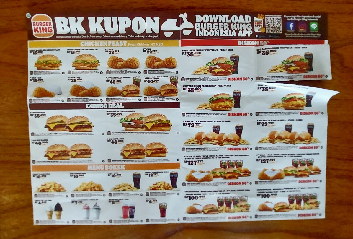 Kupon Burger King dalam selembar berisi 30