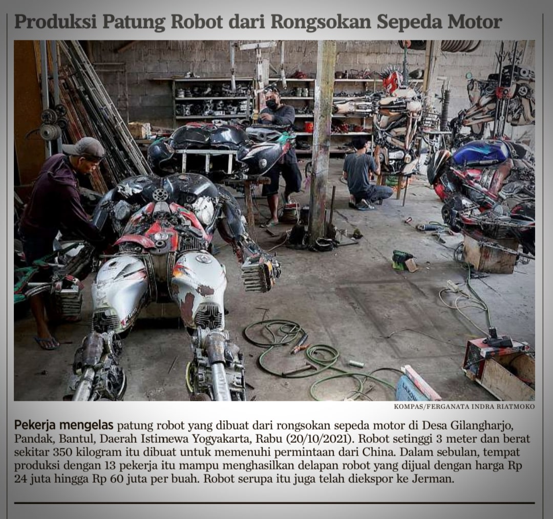 Rongsokan sepeda motor jadi robot untuk diekspor 