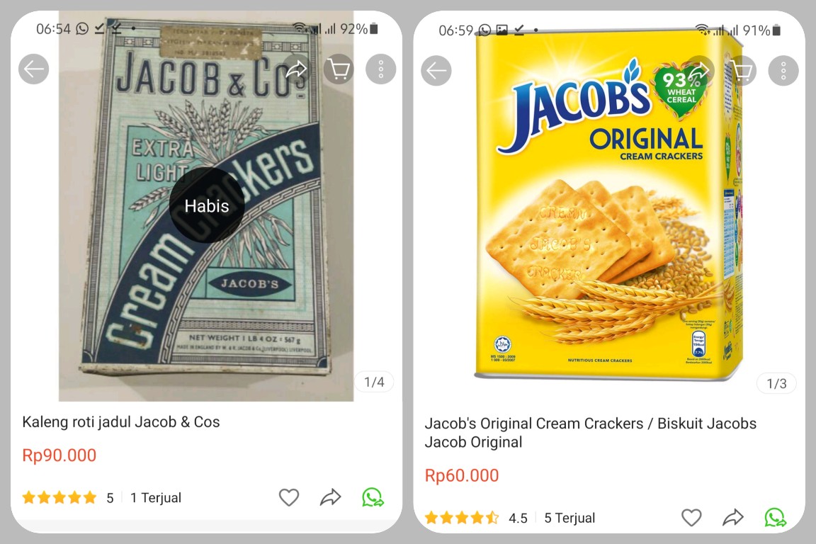 Kaleng biskuit Jacob's sebagai barang vintage jadul dijual lebih mahal dari kaleng baru berisi biskuit 