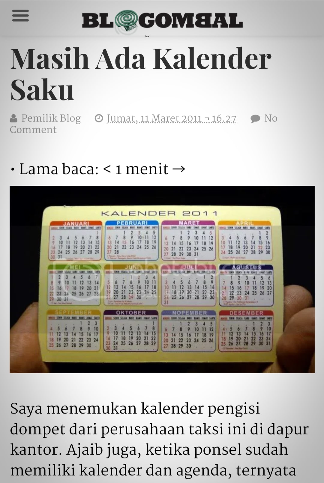 Kalender mini ukuran saku untuk pengisi dompet sebagai barang koleksi 