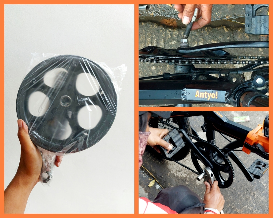 Ganti crank sepeda lipat di bengkel Mas Parto Chandra Indah Bekasi 