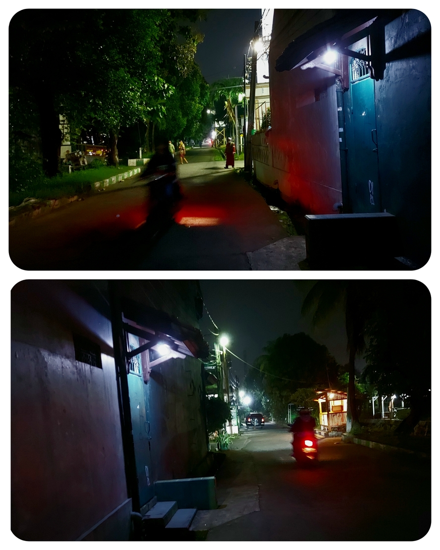 Jalan gelap di sebuah kompleks perumahan di Pondokmelati, Bekasi, Jabar
