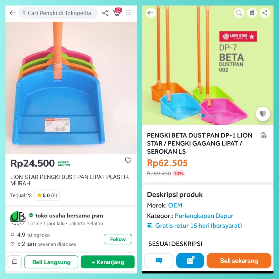 Perbandingan harga pengki lipat Lion Star 