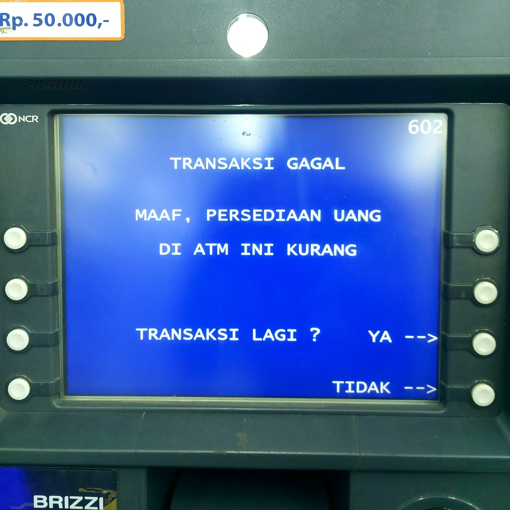 Uang di ATM BRI Indomaret Kodau Bekasi habis tapi bilang kurang 