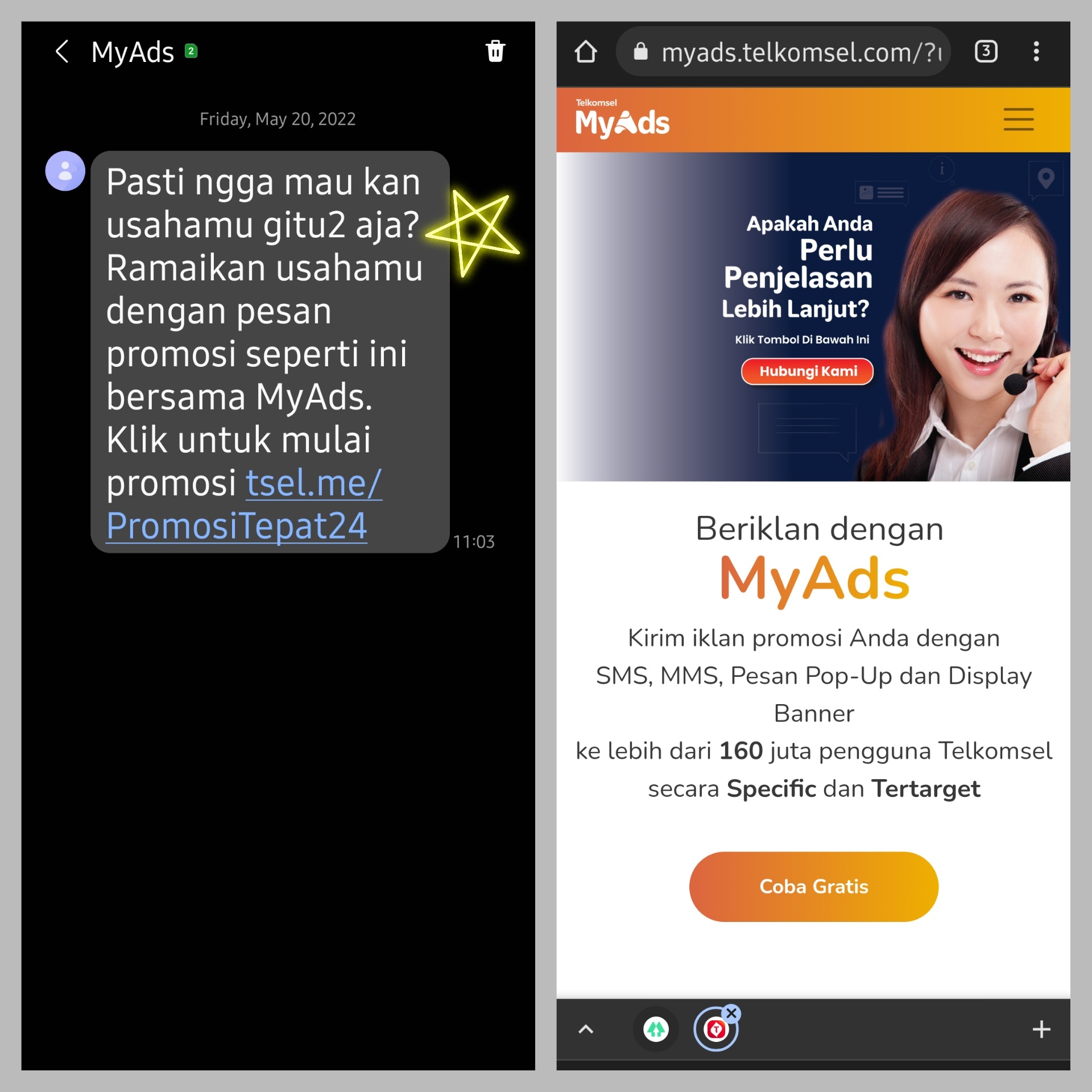 Spam dari MyAds Telkomsel yang tidak bisa diblok 