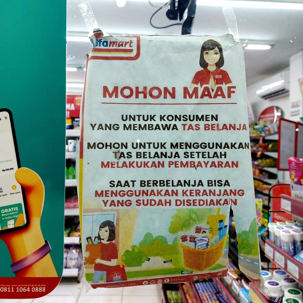 Info penggunaan keranjang dan tas belanja di Alfamart Chandra Indah Jatirahayu Pondokmelati Bekasi 