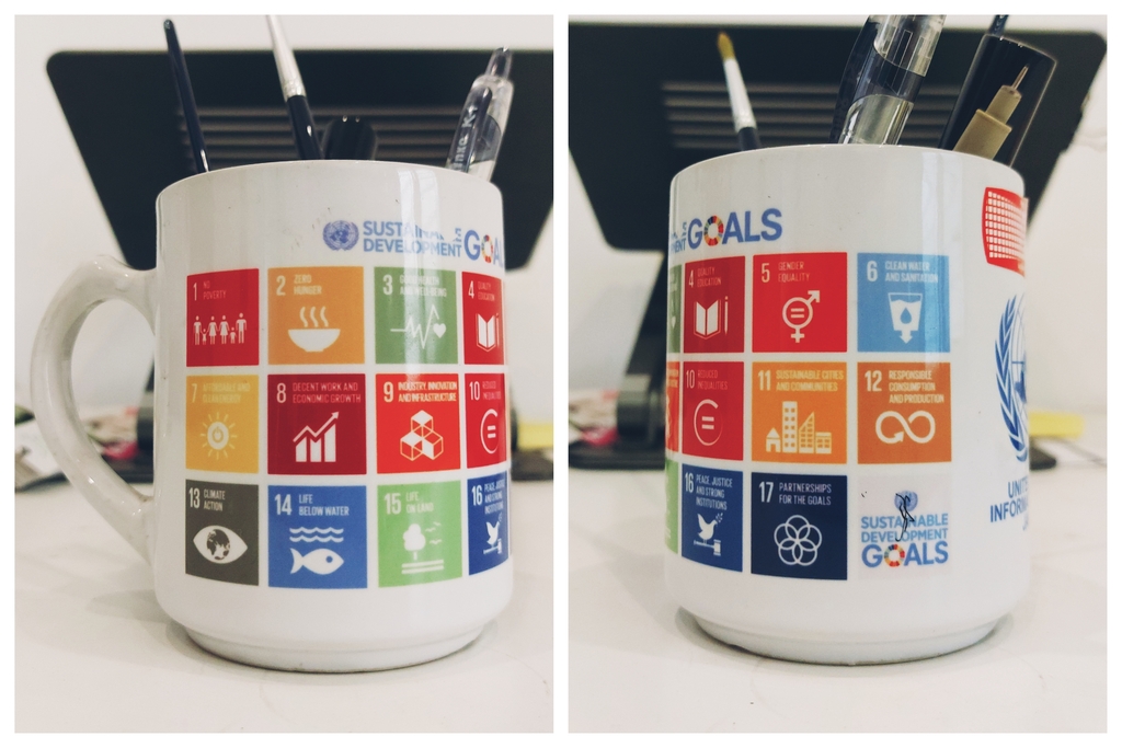 17 isi SDGs dalam dekorasi mug kantor PBB Jakarta 