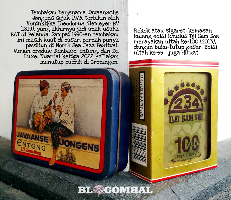 Kaleng tembakau Belanda Javaanse Jongens dan sigaret kretek tangan Dji Sam Soe 