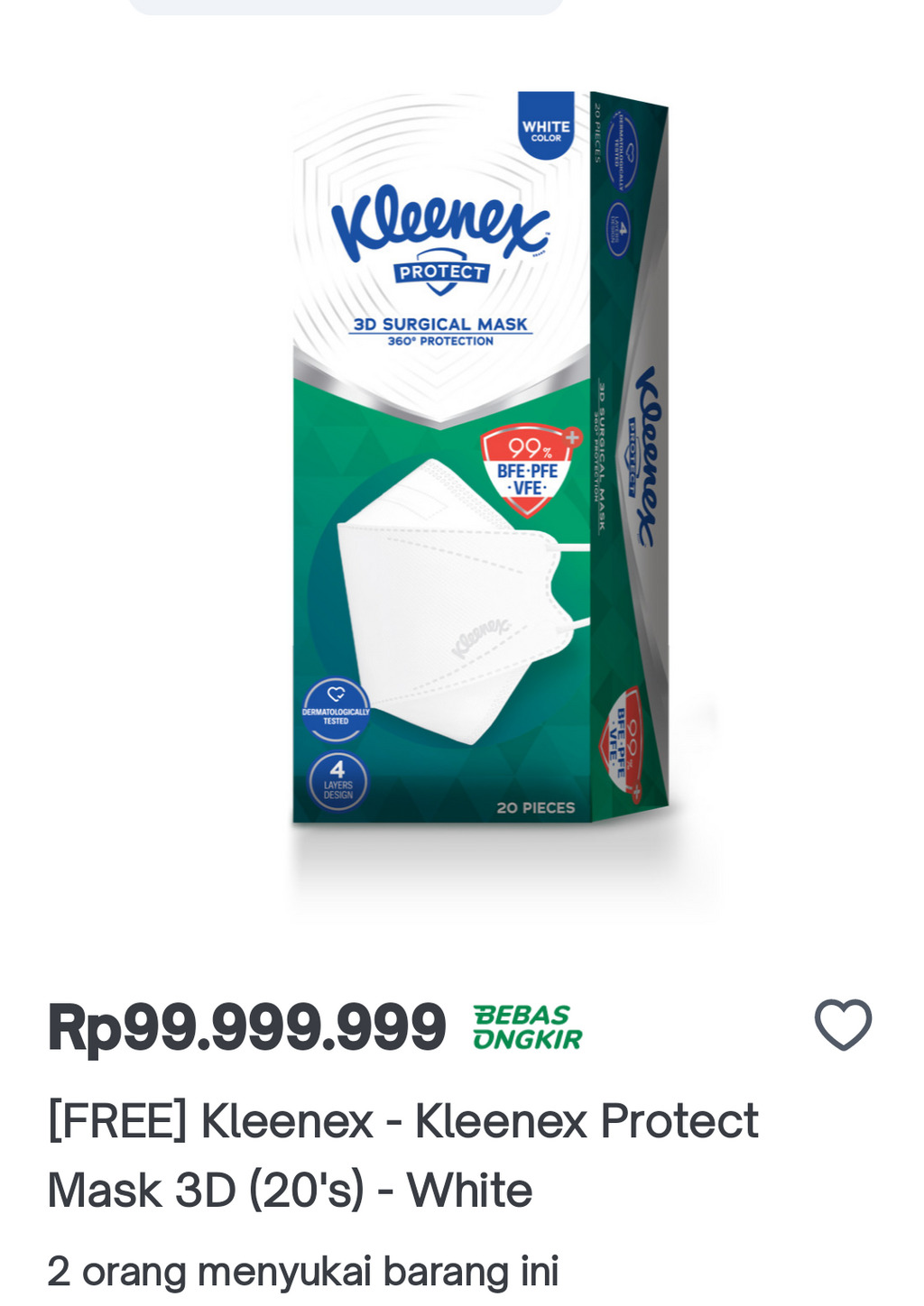 Masker Kleenex is 20 lembar = Rp100 juta