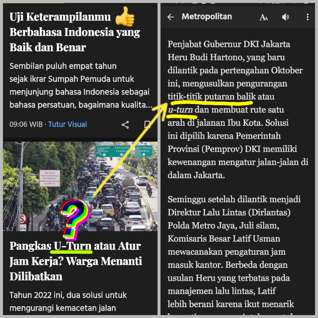 Apa sih bahasa Indonesia untuk kata U-turn? 