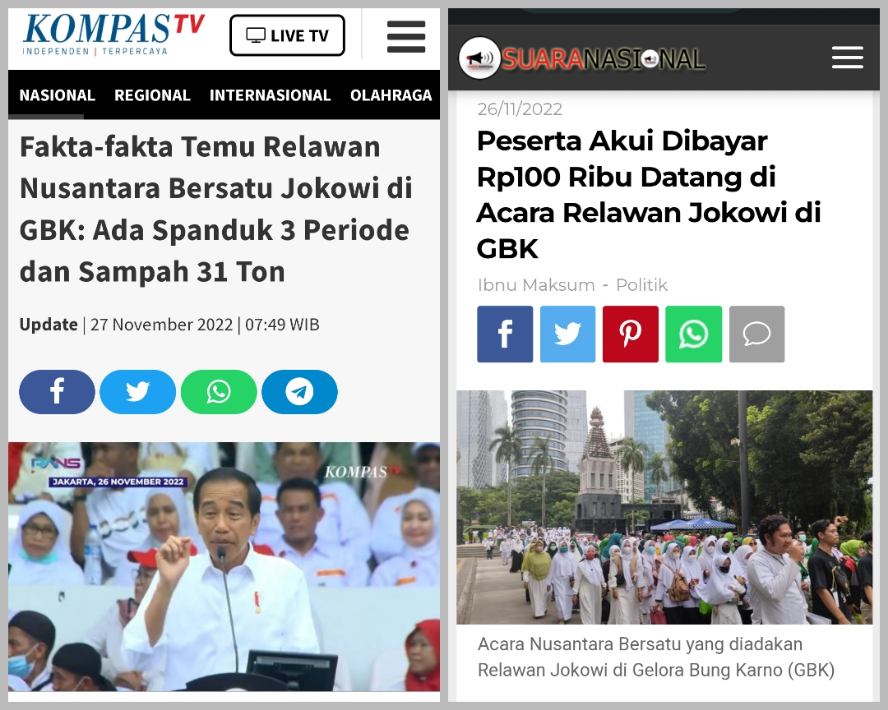 Kontroversi acara relawan Jokowi, Nusantara Bersatu, di GBK Jakarta 