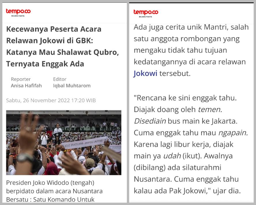 Kontroversi acara relawan Jokowi, Nusantara Bersatu, di GBK Jakarta 