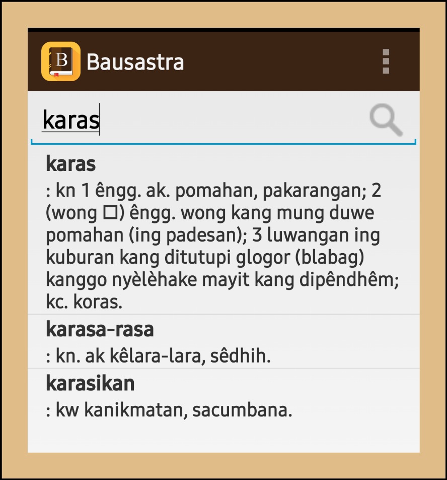 Arti kata karas dalam bahasa Jawa menurut Bausastra Poerwadarminta 