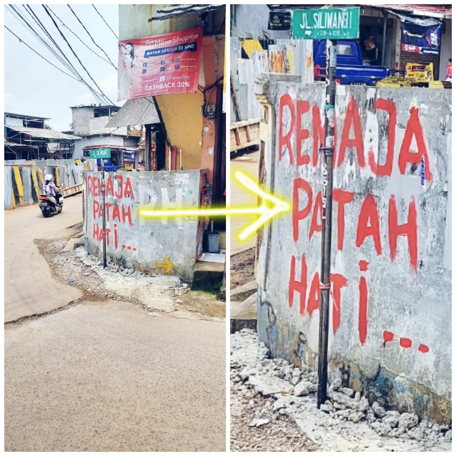 Grafiti remaja patah hati di Chandra Baru, Jatirahayu, Pondokmelati, Bekasi 