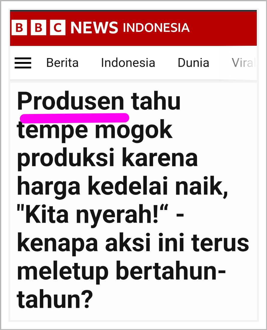 Produsen tempe kata BBC Indonesia 