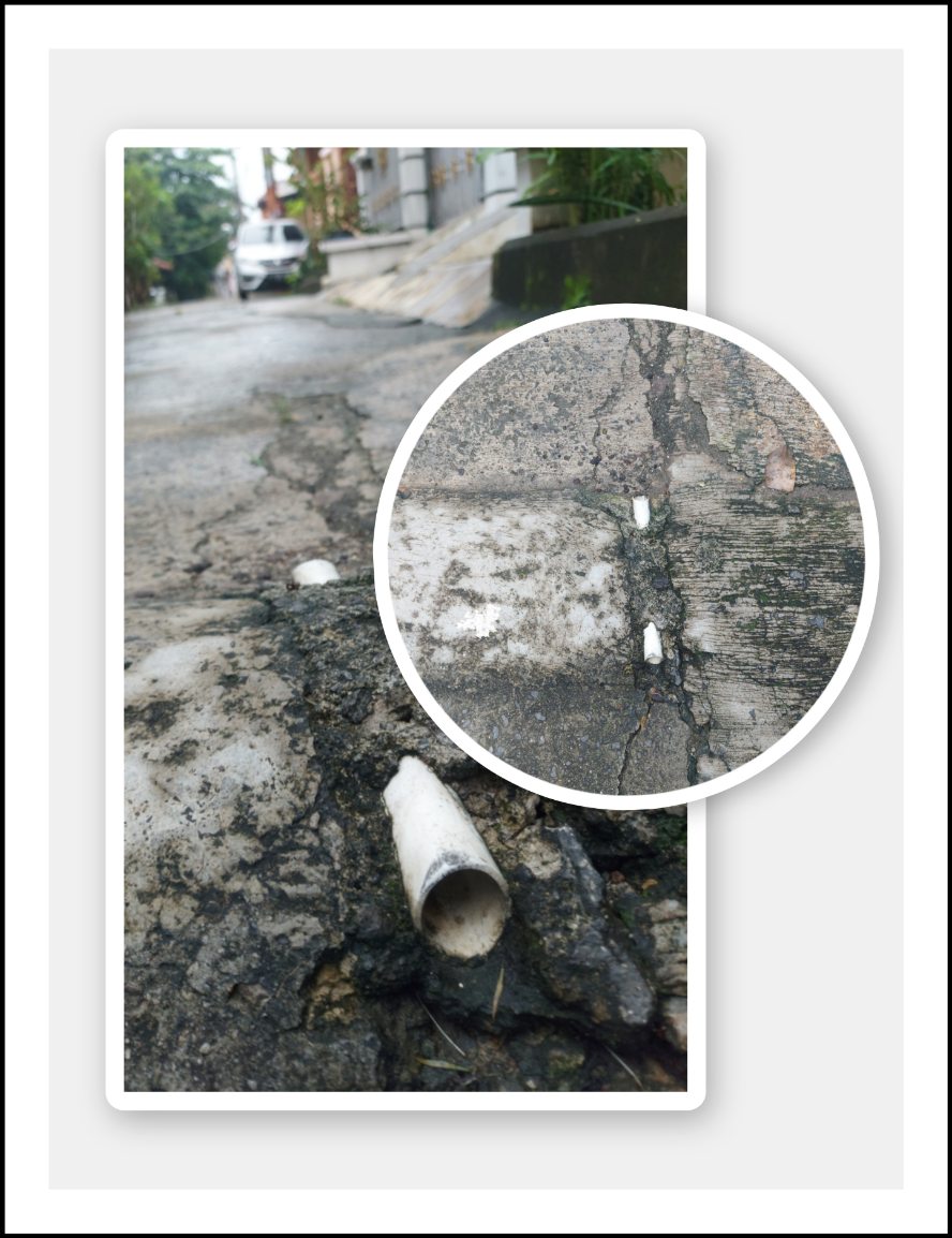 Pipa PVC sebagai jalan air pada polisi tidur di Chandra Baru, Jatirahayu, Pondokmelati, Bekasi 