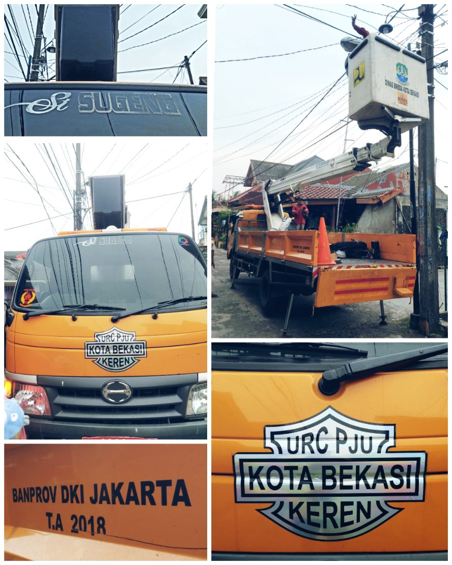 lifting platform truck milik Kobek Kota Bekasi dengan tulisan si Sugeng 