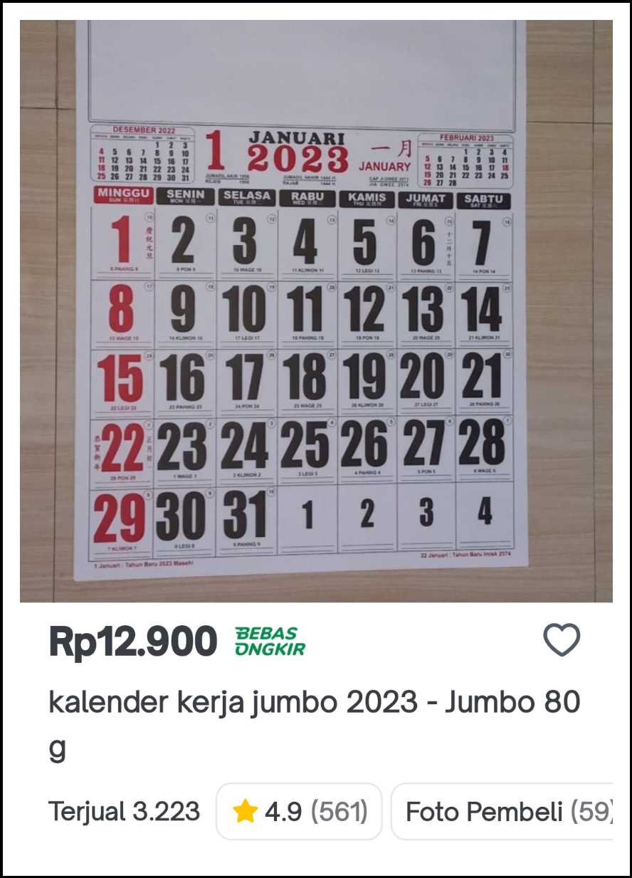 Kalender jadul dengan angka besar 
